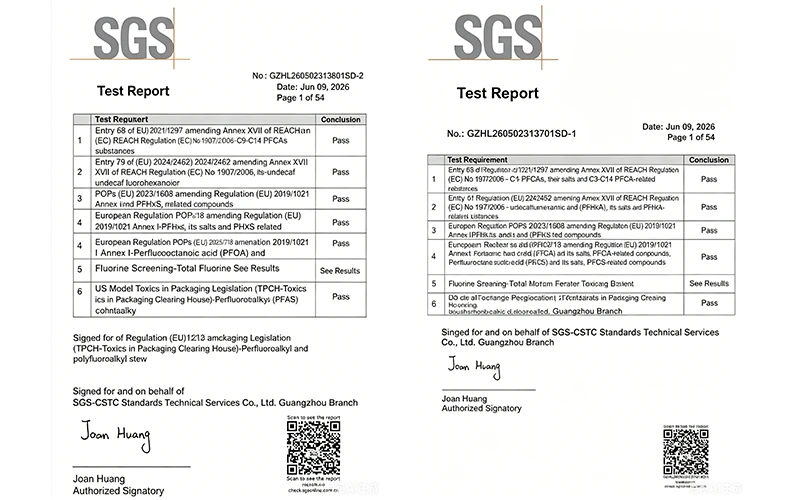 การเคลือบผง Yatu ผ่านการทดสอบการปฏิบัติตาม SGS PFAS